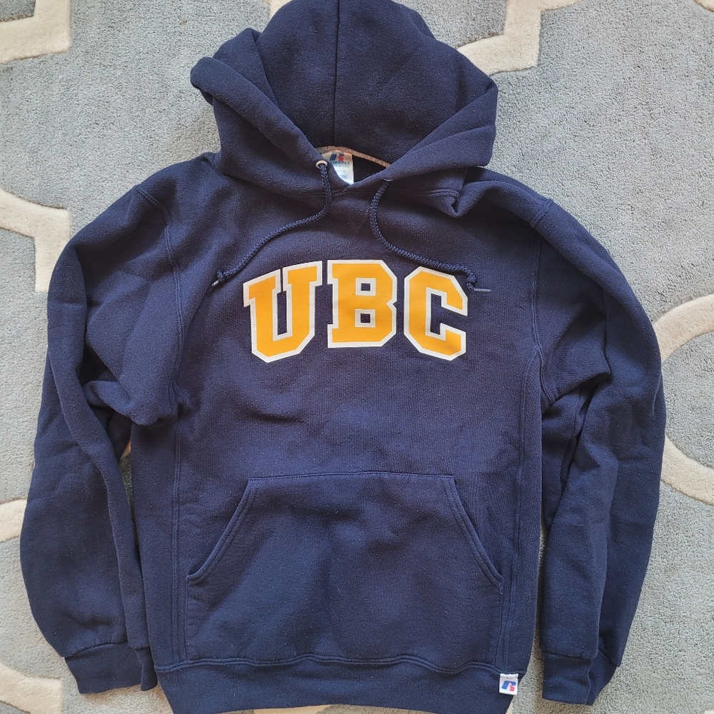 UBC Hoodie Navy Blue and Gold Yellow Logo University Collegiate S Terry Fleece